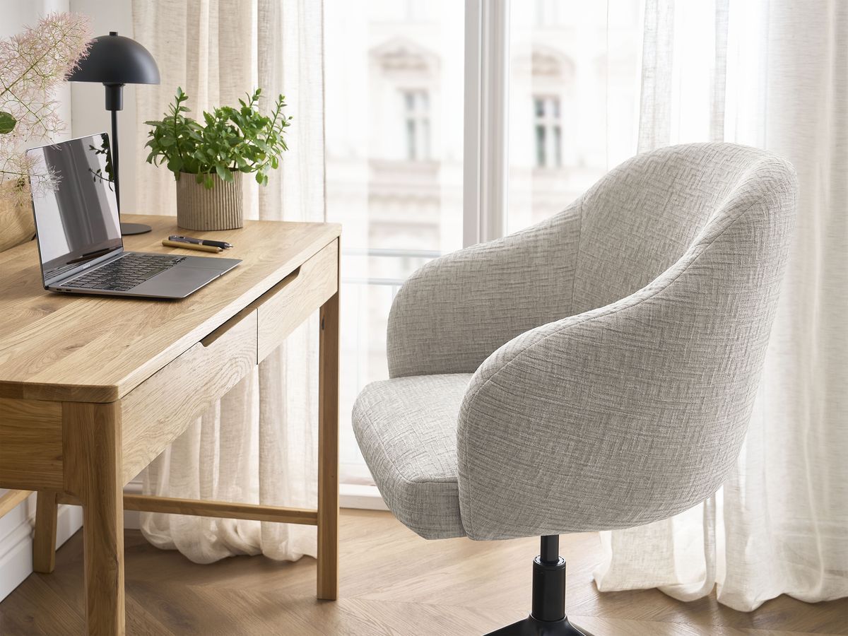 Chaise de bureau BOBOCHIC SOPHIE beige en tissu texturé avec roulettes — vue 7