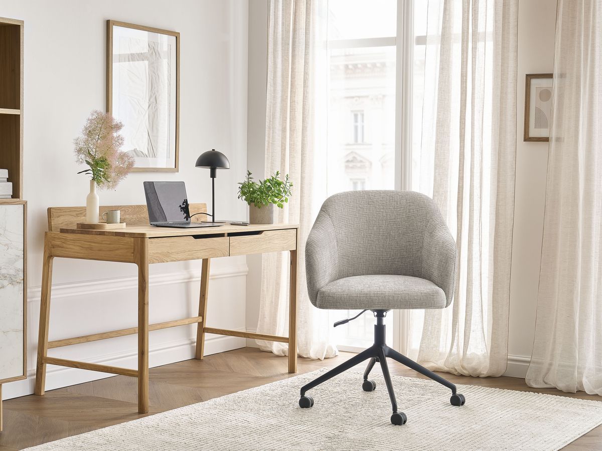 Chaise de bureau BOBOCHIC SOPHIE beige en tissu texturé avec roulettes