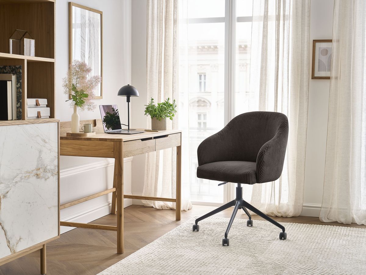 Chaise de bureau SOPHIE BOBOCHIC taupe en velours côtelé avec accoudoirs et roulettes — vue 2