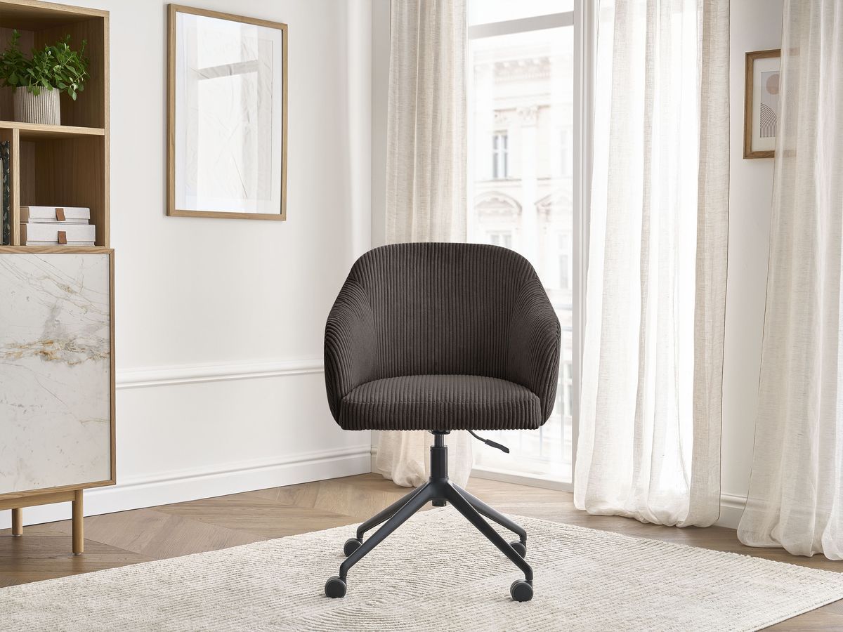 Chaise de bureau SOPHIE BOBOCHIC taupe en velours côtelé avec accoudoirs et roulettes — vue 3