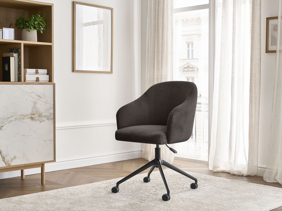 Chaise de bureau SOPHIE BOBOCHIC taupe en velours côtelé avec accoudoirs et roulettes — vue 4