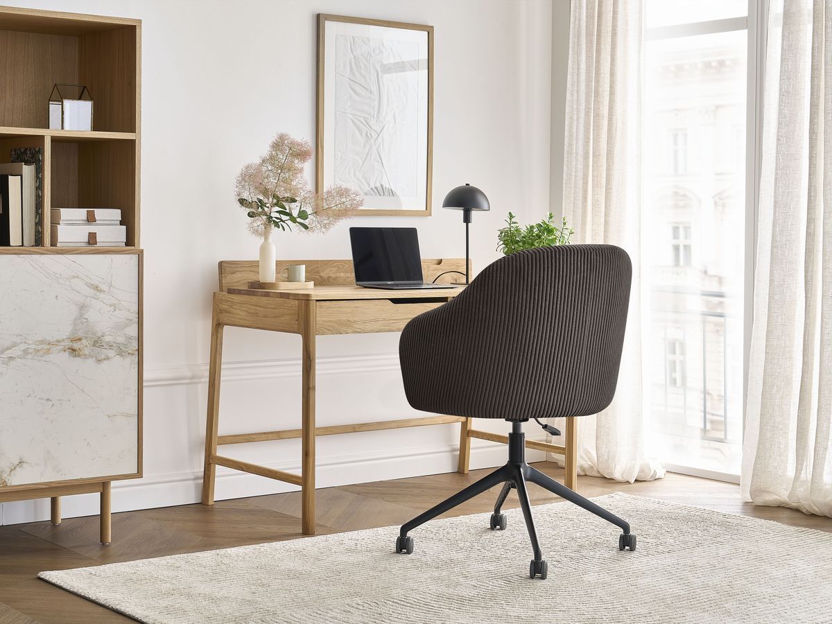 Chaise de bureau SOPHIE BOBOCHIC taupe en velours côtelé avec accoudoirs et roulettes — vue 5
