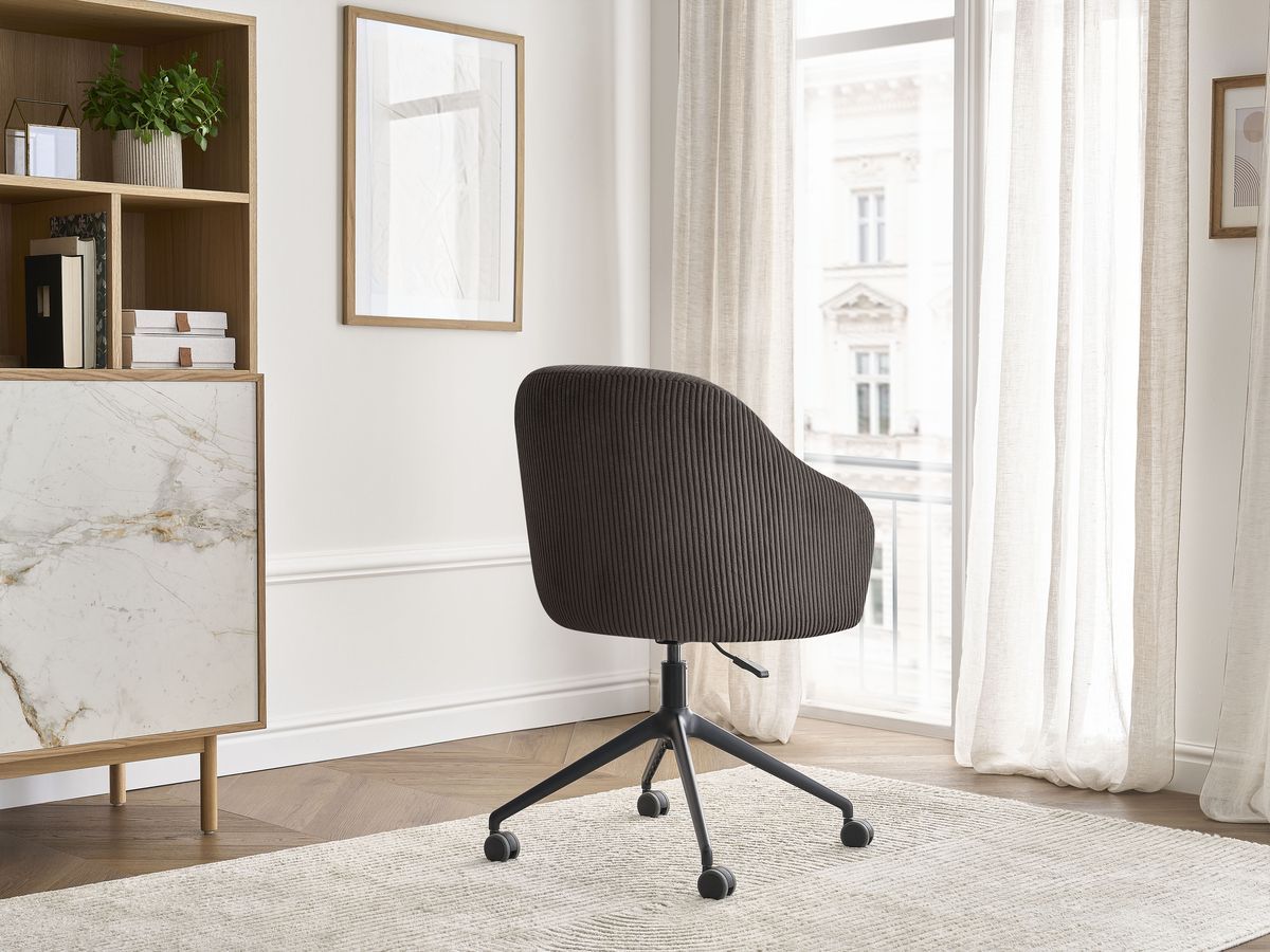 Chaise de bureau SOPHIE BOBOCHIC taupe en velours côtelé avec accoudoirs et roulettes — vue 6