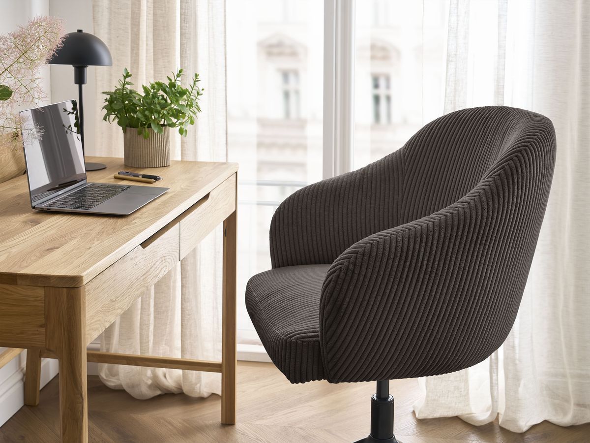 Chaise de bureau SOPHIE BOBOCHIC taupe en velours côtelé avec accoudoirs et roulettes — vue 7