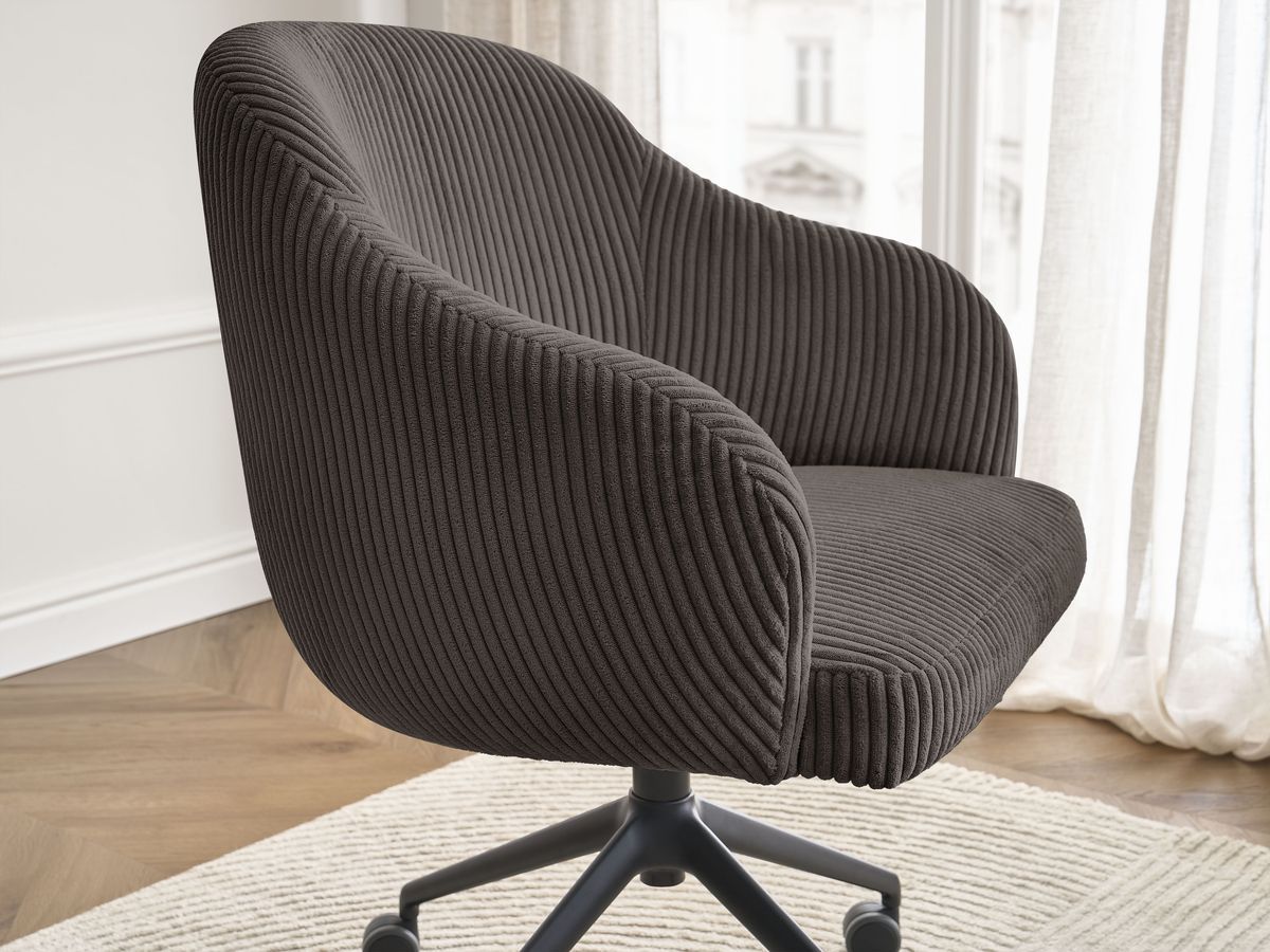 Chaise de bureau SOPHIE BOBOCHIC taupe en velours côtelé avec accoudoirs et roulettes — vue 8