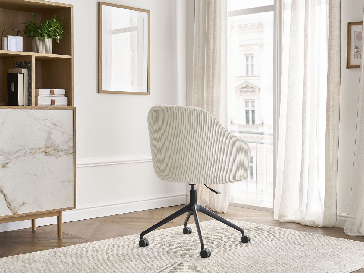 Chaise de bureau SOPHIE BOBOCHIC beige en velours côtelé avec roulettes — vue 6