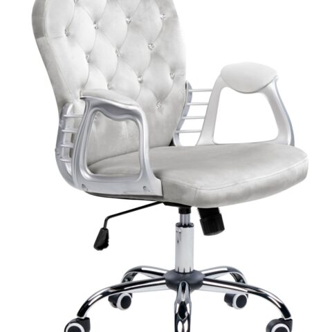 Chaise de bureau Beliani en velours gris clair avec dossier capitonné