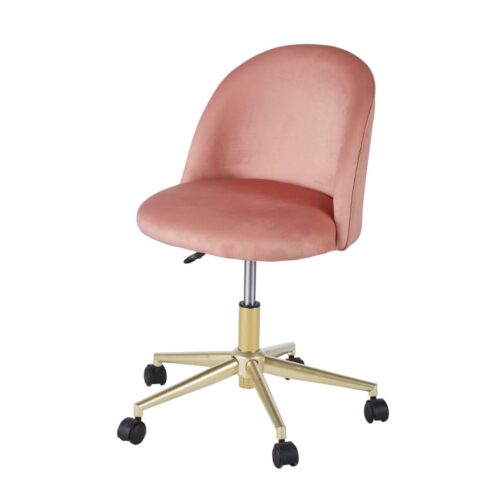 Chaise Mauricette Maisons du Monde en velours rose avec roulettes