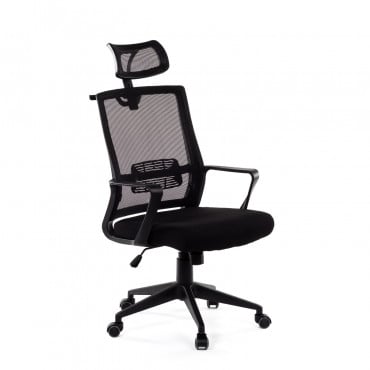Chaise de bureau Teill Sklum noire avec têtière, accoudoirs et roulettes