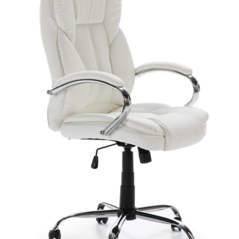 Fauteuil de bureau HOMN blanc en similicuir avec accoudoirs chromés
