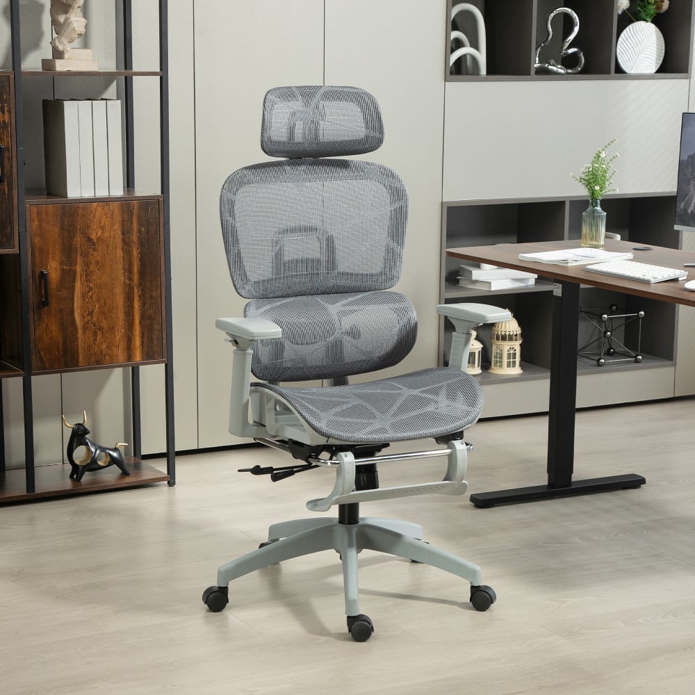 Fauteuil de bureau Homcom gris en maille avec accoudoirs réglables — vue 2
