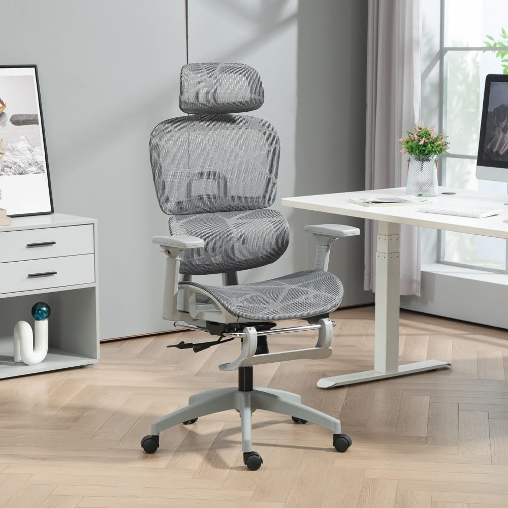 Fauteuil de bureau Homcom gris en maille avec accoudoirs réglables — vue 3