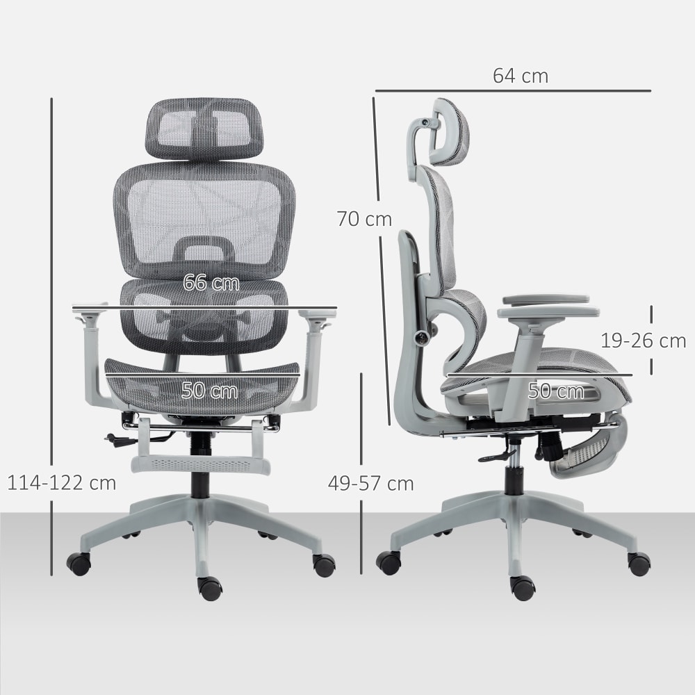 Fauteuil de bureau Homcom gris en maille avec accoudoirs réglables — vue 4