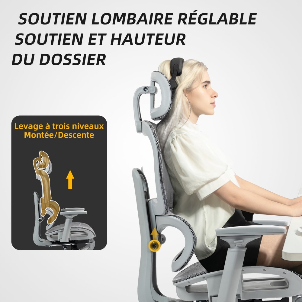 Fauteuil de bureau Homcom gris en maille avec accoudoirs réglables — vue 5