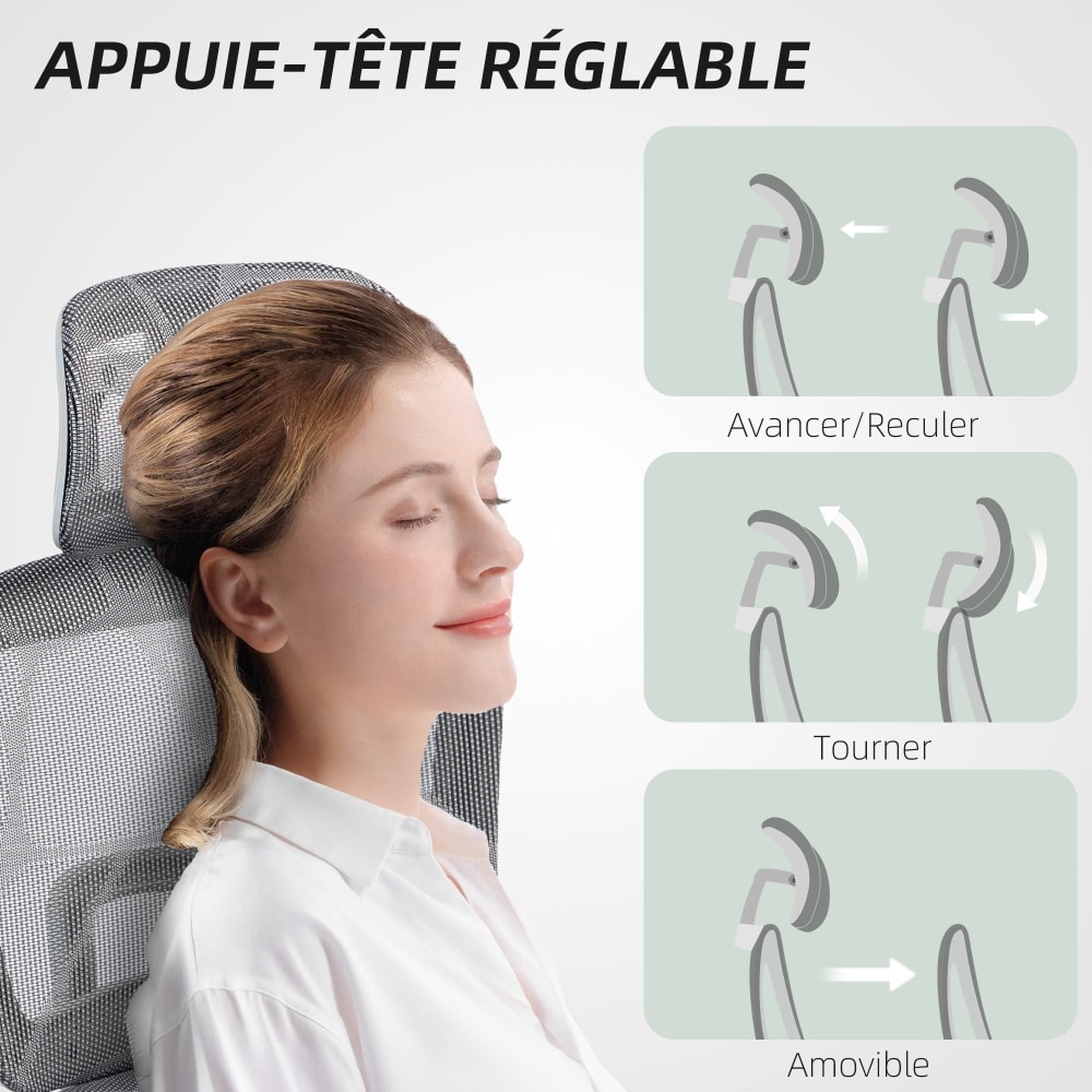 Fauteuil de bureau Homcom gris en maille avec accoudoirs réglables — vue 6