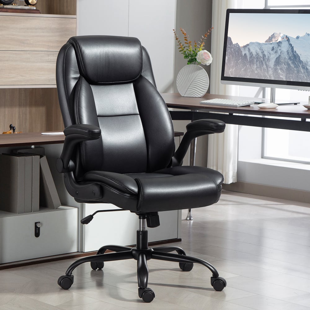 Fauteuil de bureau Homcom noir avec accoudoirs relevables et assise rembourrée — vue 3