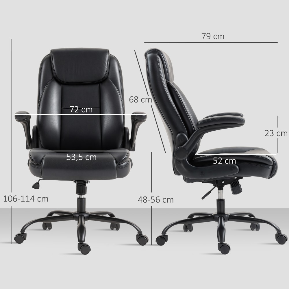 Fauteuil de bureau Homcom noir avec accoudoirs relevables et assise rembourrée — vue 4