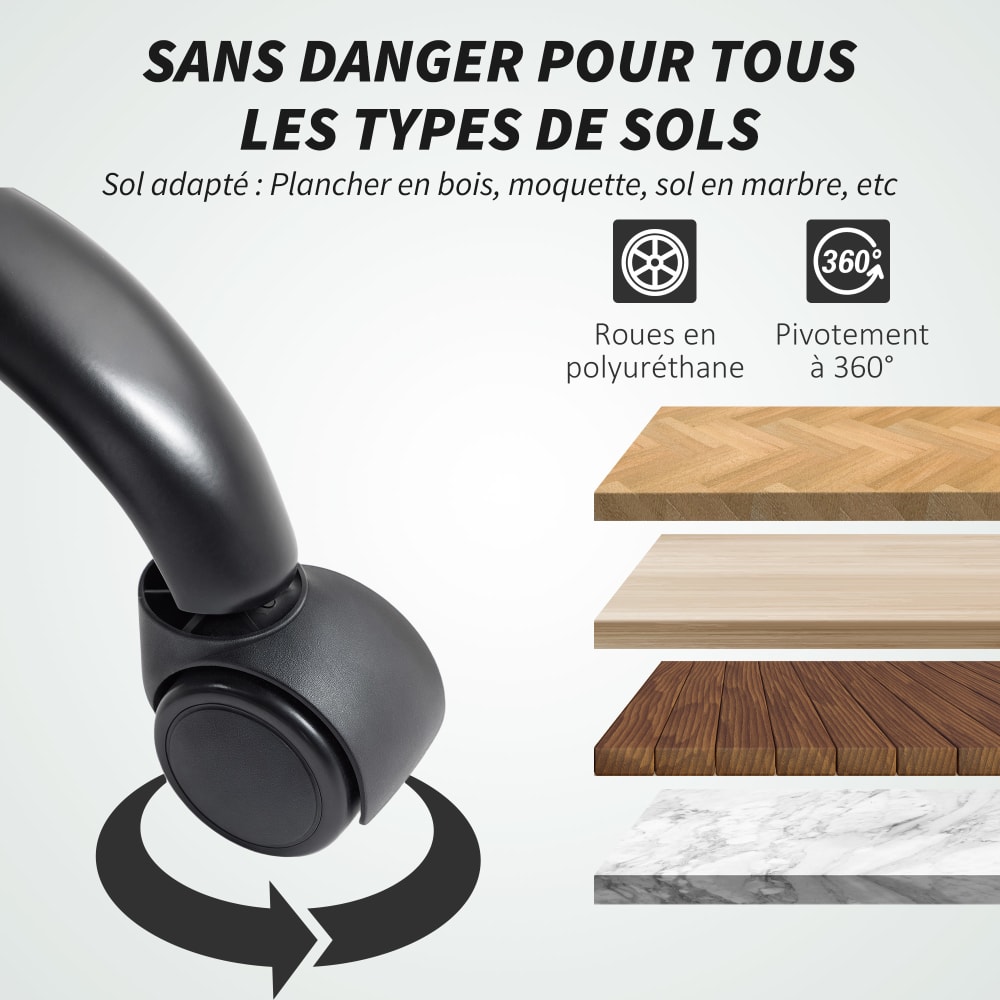 Fauteuil de bureau Homcom noir avec accoudoirs relevables et assise rembourrée — vue 5