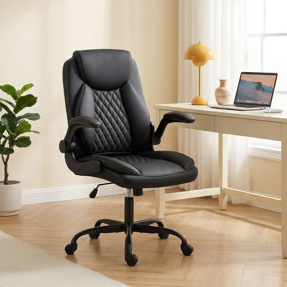 Fauteuil de bureau Homcom noir avec accoudoirs relevables et dossier capitonné — vue 2