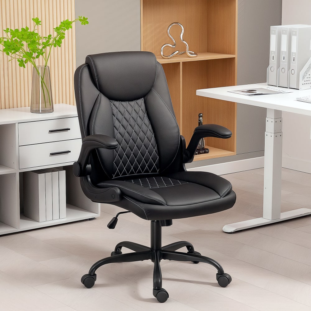 Fauteuil de bureau Homcom noir avec accoudoirs relevables et dossier capitonné — vue 3