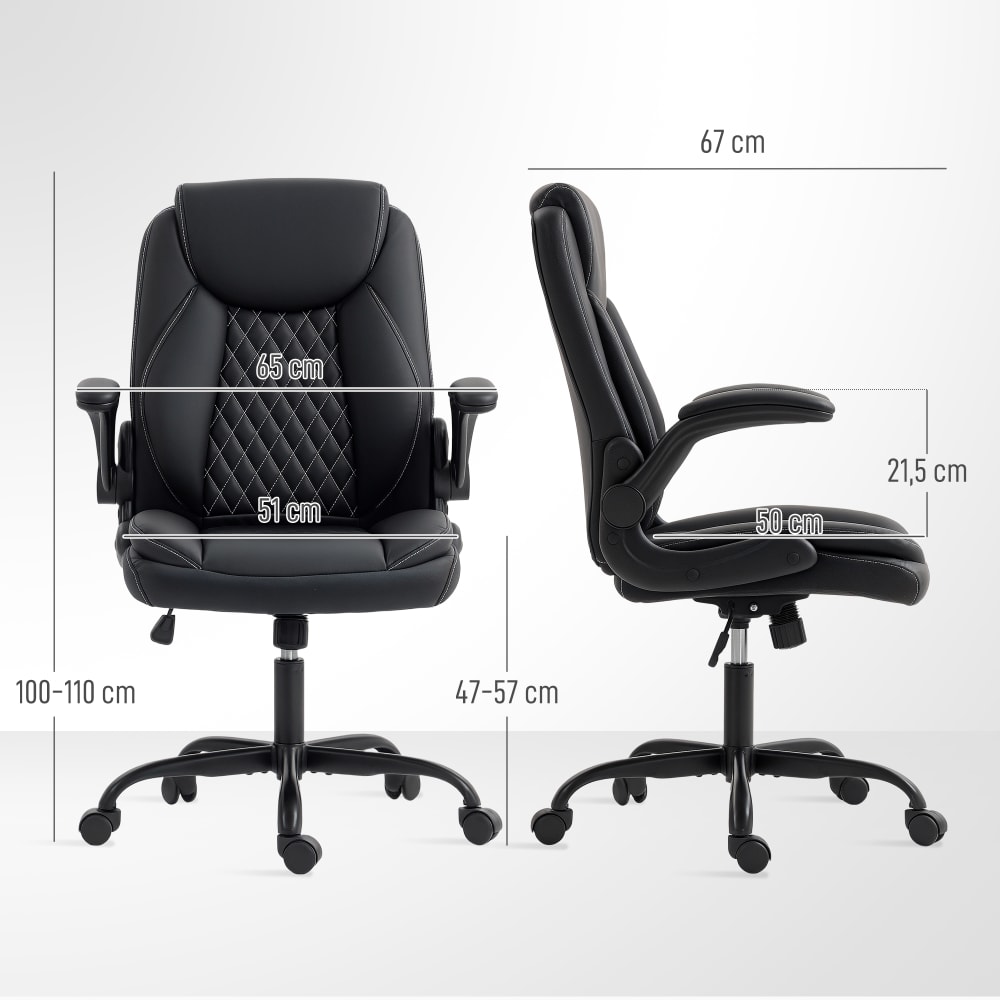 Fauteuil de bureau Homcom noir avec accoudoirs relevables et dossier capitonné — vue 4