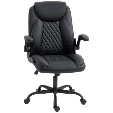 Fauteuil de bureau Homcom noir avec accoudoirs relevables et dossier capitonné