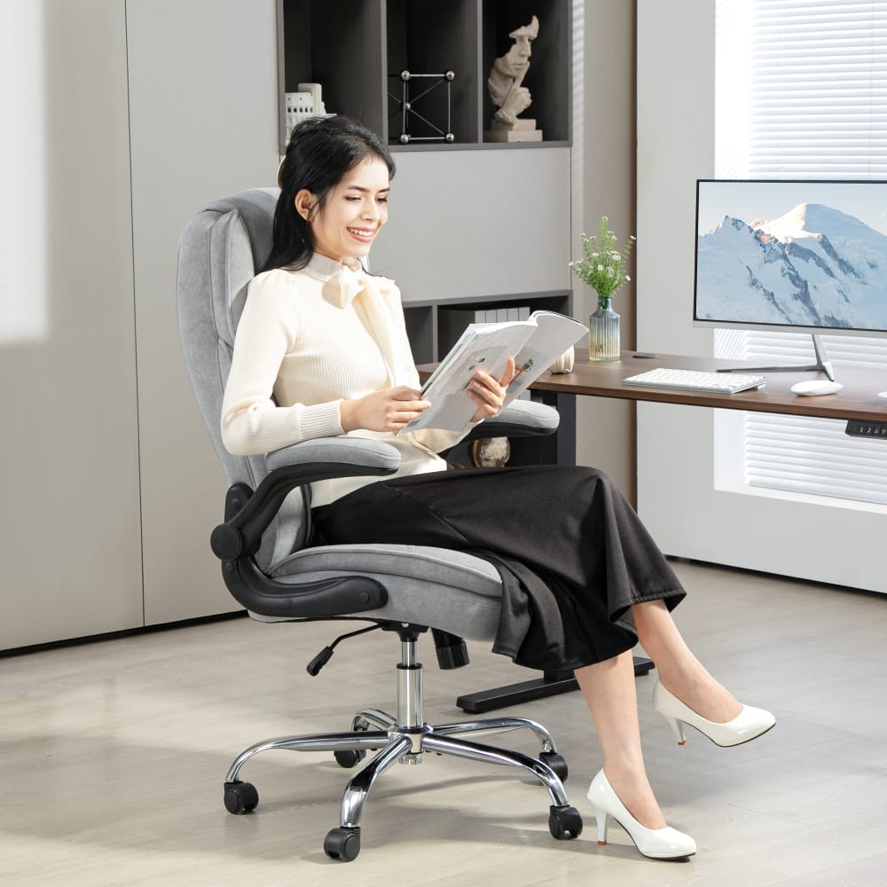 Fauteuil de bureau Homcom gris en velours avec accoudoirs relevables — vue 2