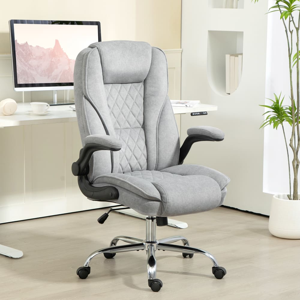 Fauteuil de bureau Homcom gris en velours avec accoudoirs relevables — vue 3