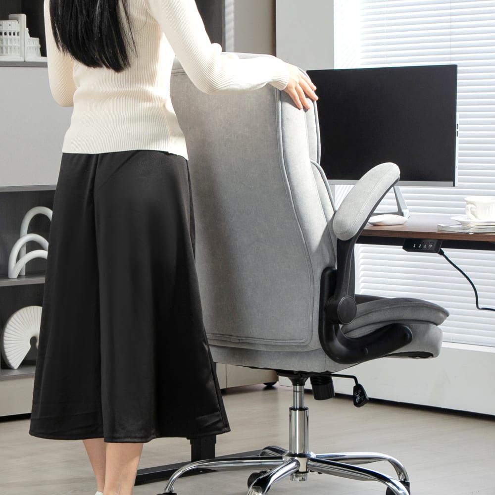 Fauteuil de bureau Homcom gris en velours avec accoudoirs relevables — vue 5