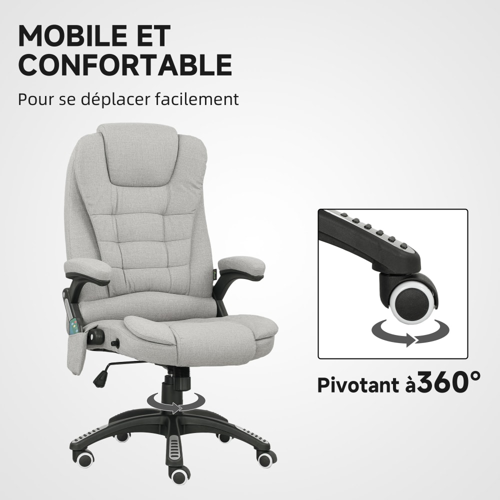 Fauteuil de bureau Vinsetto gris avec dossier inclinable et assise réglable — vue 5