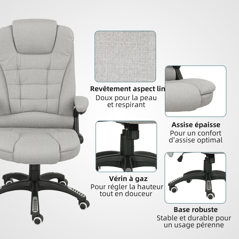 Fauteuil de bureau Vinsetto gris avec dossier inclinable et assise réglable — vue 6