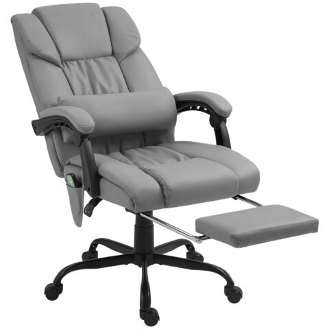 Fauteuil de bureau massant Vinsetto gris avec repose-pieds et dossier inclinable