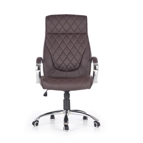 Fauteuil de bureau MSO marron capitonné avec revêtement en cuir et pieds en acier