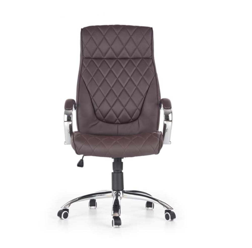 Fauteuil de bureau MSO marron capitonné avec revêtement en cuir et pieds en acier