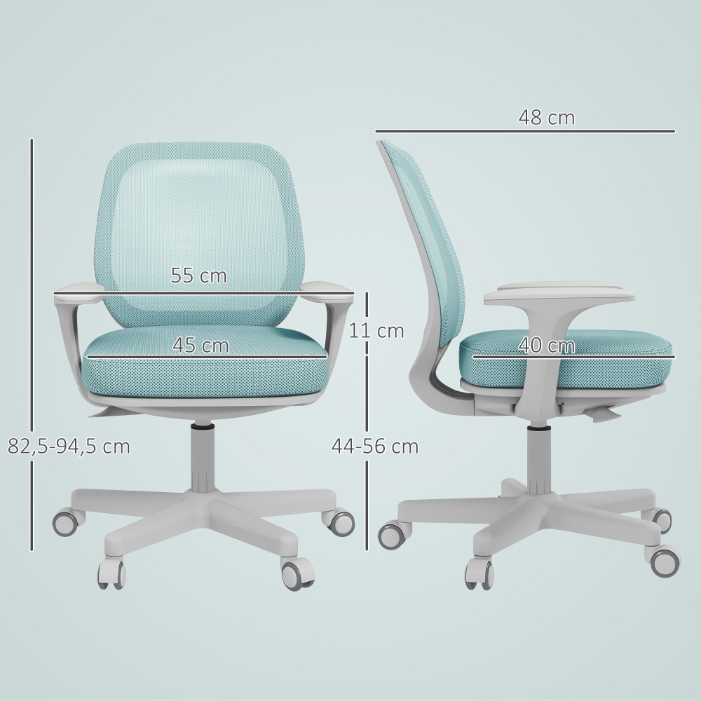 Fauteuil de bureau Vinsetto vert avec dossier en maille et piètement blanc — vue 4
