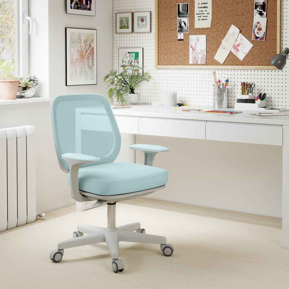 Fauteuil de bureau Vinsetto vert avec dossier en maille et piètement blanc — vue 5