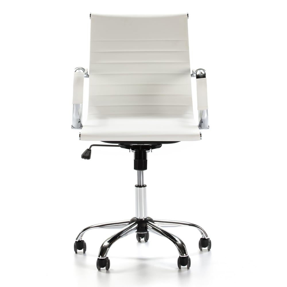 Fauteuil de bureau HOMN CROMA blanc avec accoudoirs rembourrés et base argentée — vue 3