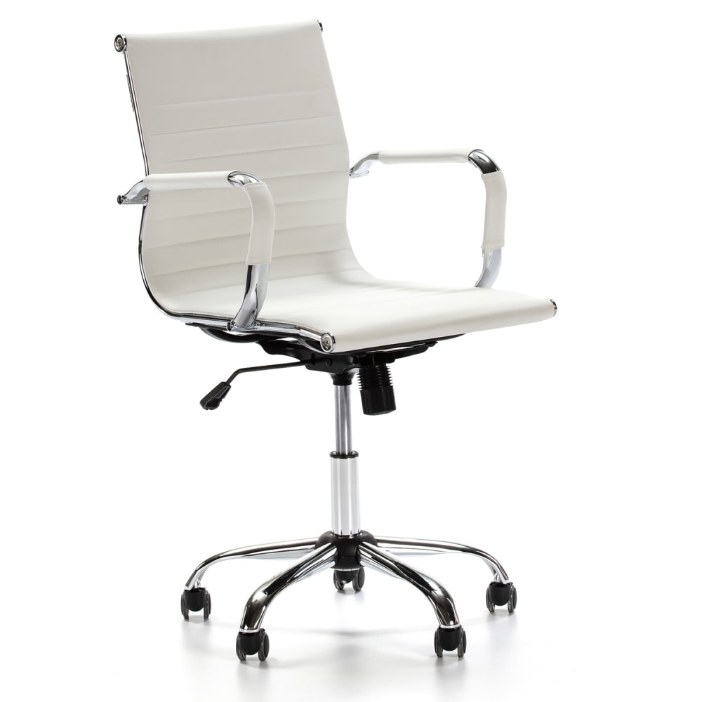 Fauteuil de bureau HOMN CROMA blanc avec accoudoirs rembourrés et base argentée