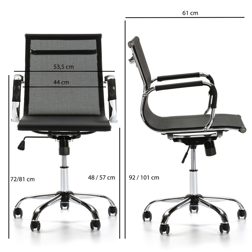 Fauteuil de bureau HOMN OXFORD noir avec accoudoirs et large base argentée — vue 6