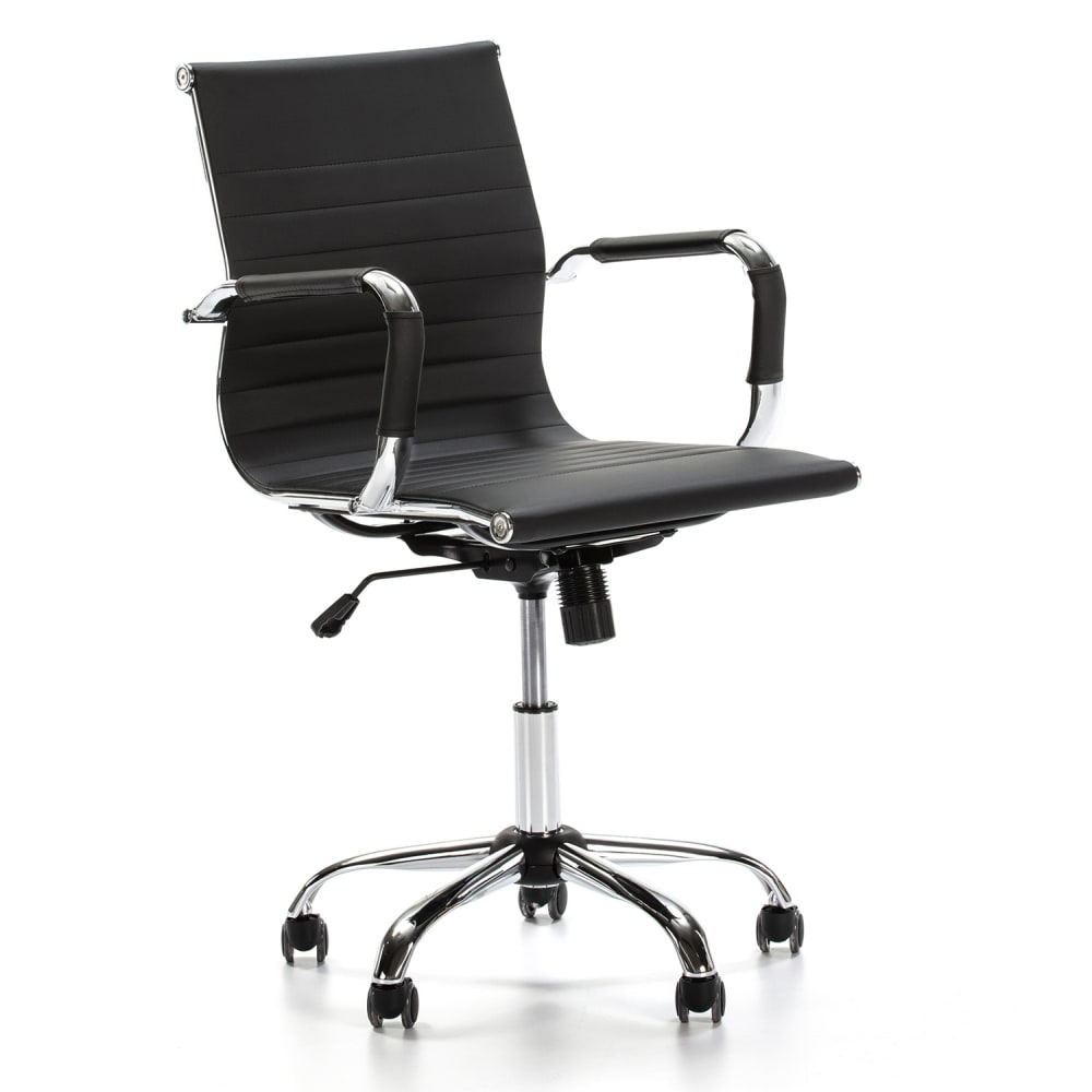 Fauteuil de bureau HOMN CROMA noir avec accoudoirs rembourrés et base argentée