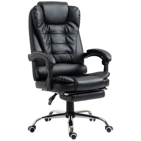 Fauteuil de bureau Homcom noir avec dossier inclinable et repose-pied pliable