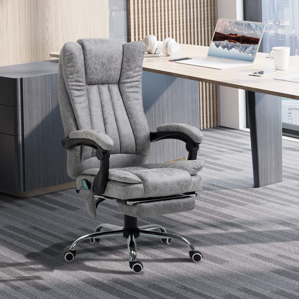 Fauteuil de bureau massant Vinsetto gris avec repose-pied rétractable intégré — vue 3