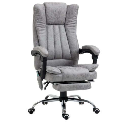 Fauteuil de bureau massant Vinsetto gris avec repose-pied rétractable intégré