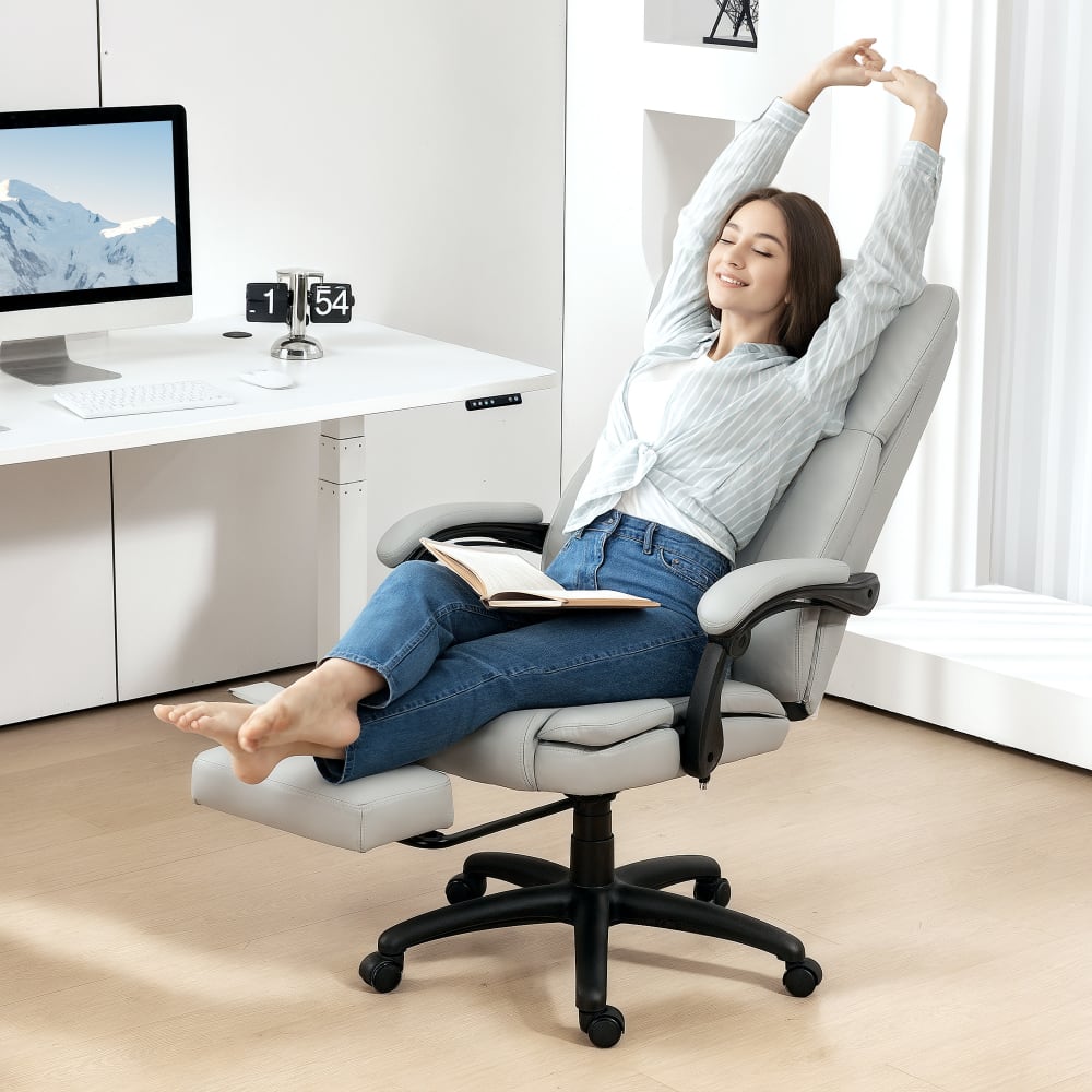 Fauteuil de bureau massant Vinsetto gris avec repose-pieds et dossier inclinable — vue 2