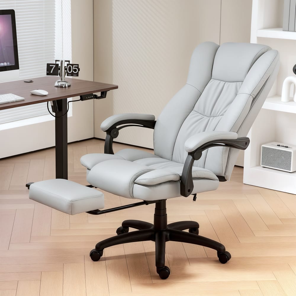 Fauteuil de bureau massant Vinsetto gris avec repose-pieds et dossier inclinable — vue 3