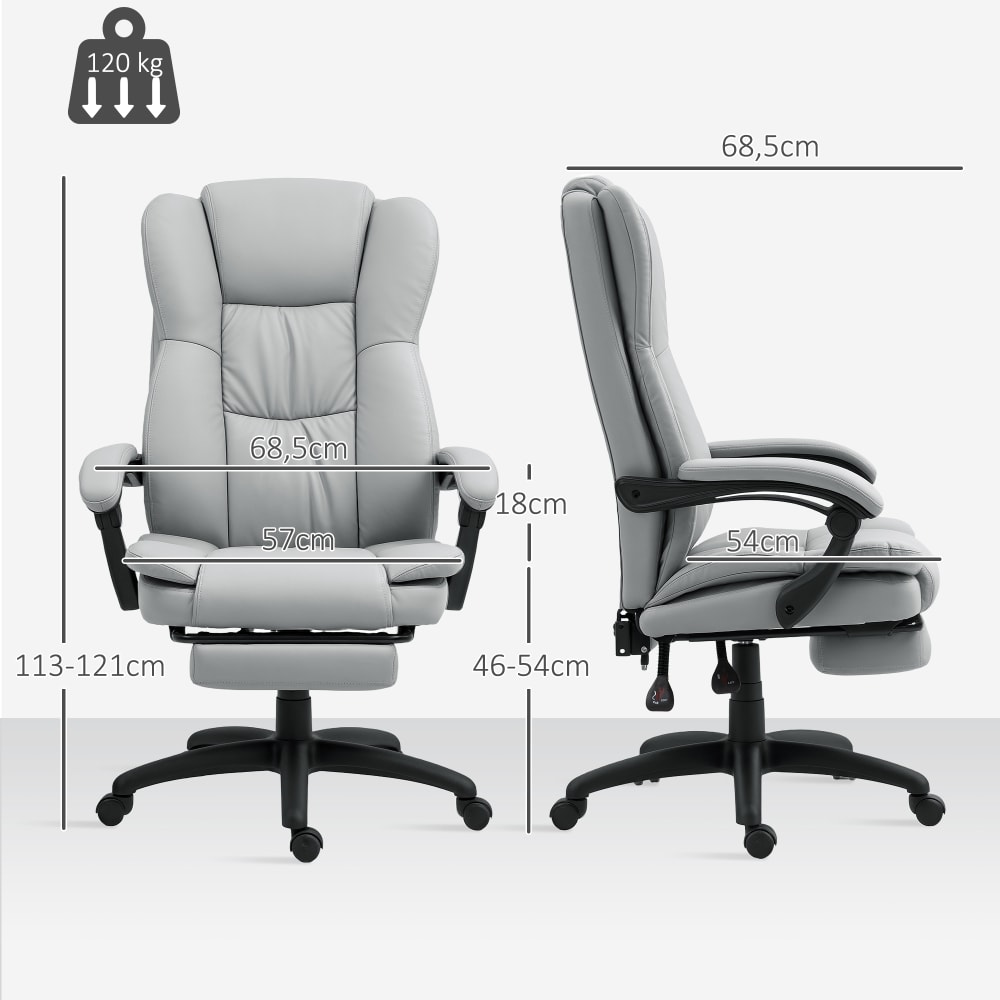Fauteuil de bureau massant Vinsetto gris avec repose-pieds et dossier inclinable — vue 4