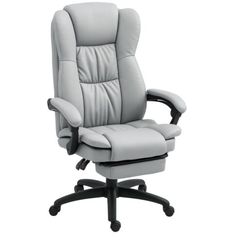 Fauteuil de bureau massant Vinsetto gris avec repose-pieds et dossier inclinable
