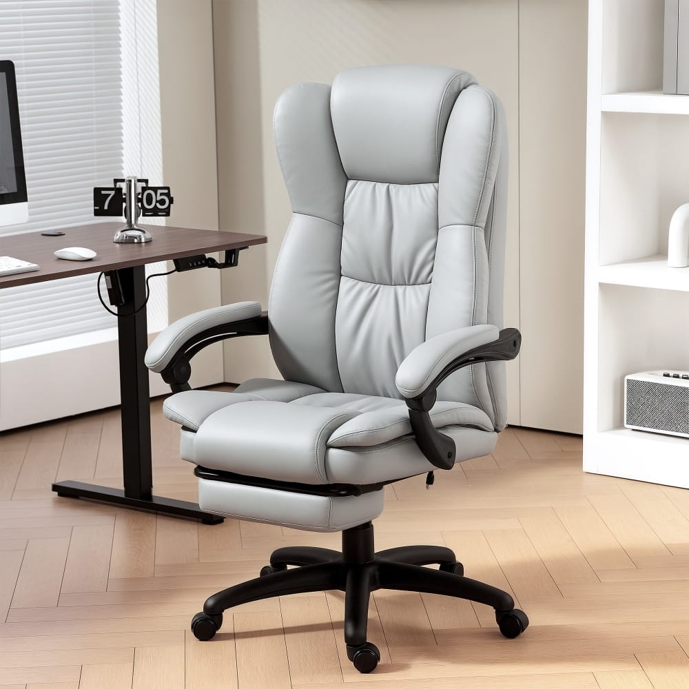 Fauteuil de bureau massant Vinsetto gris avec repose-pieds et dossier inclinable — vue 6