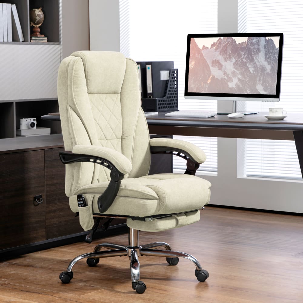 Fauteuil de bureau massant Vinsetto beige avec repose-pieds intégré — vue 3