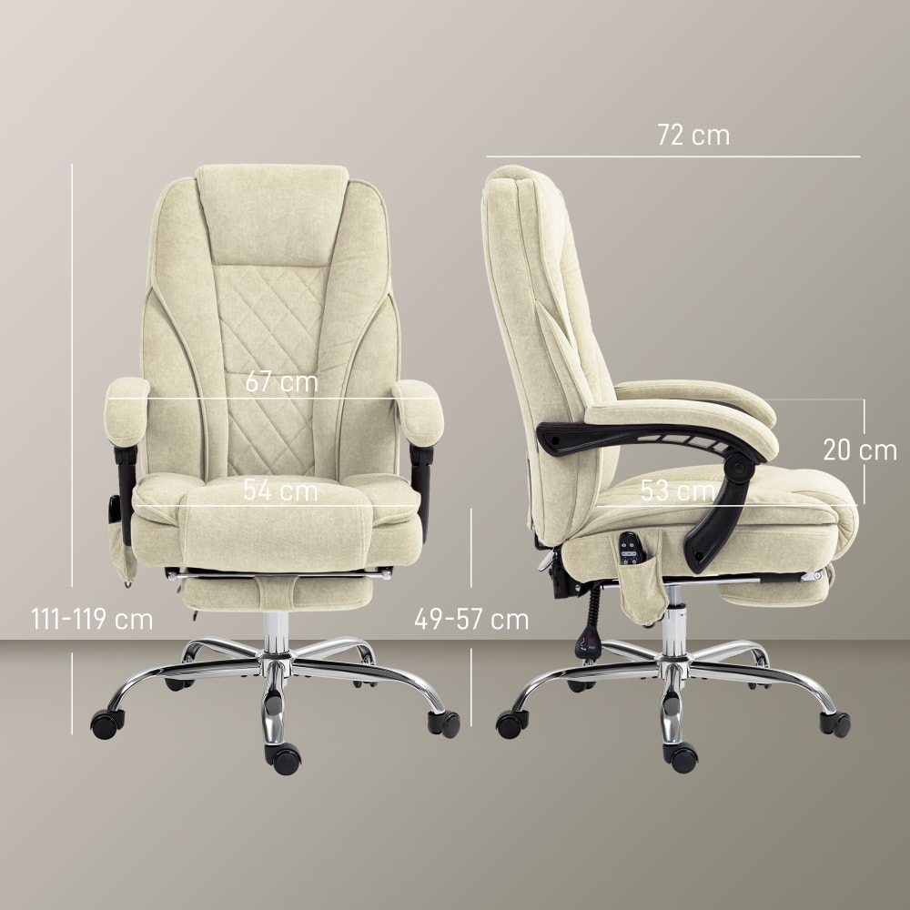 Fauteuil de bureau massant Vinsetto beige avec repose-pieds intégré — vue 4